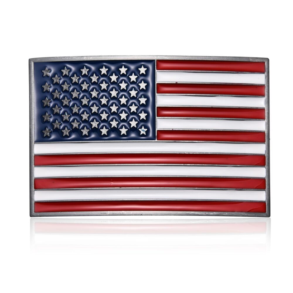 6663 Silver Western American Flag Belt Buckle, Large, Type a